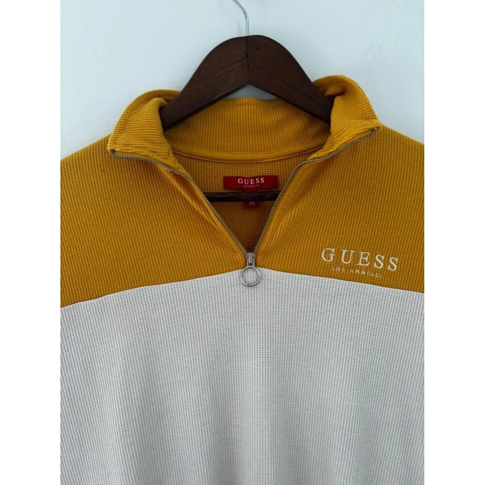 Guess Waffle Knit Quarter Zip Pullover Women XS Y2K Athleisure Streetwear